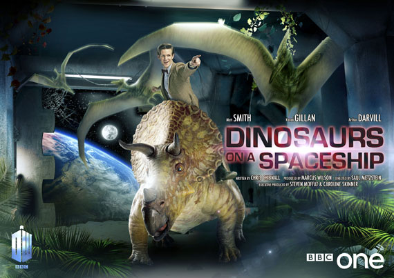 poster promocional dinosaurs on a spaceship