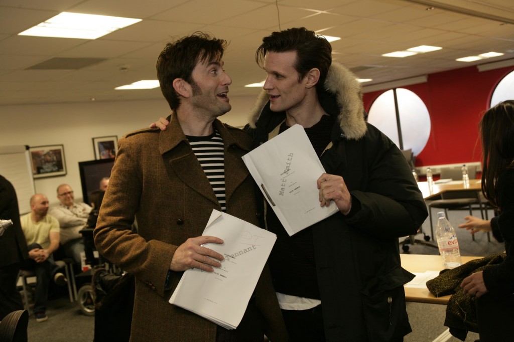 Matt Smith y David Tennant en la lectura del especial 50 aniversario de Doctor Who